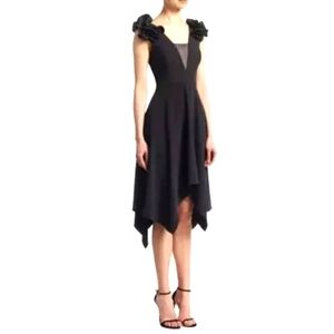 NWT $425 Halston Heritage handkerchief snake bite hem black ruffle dress size 0